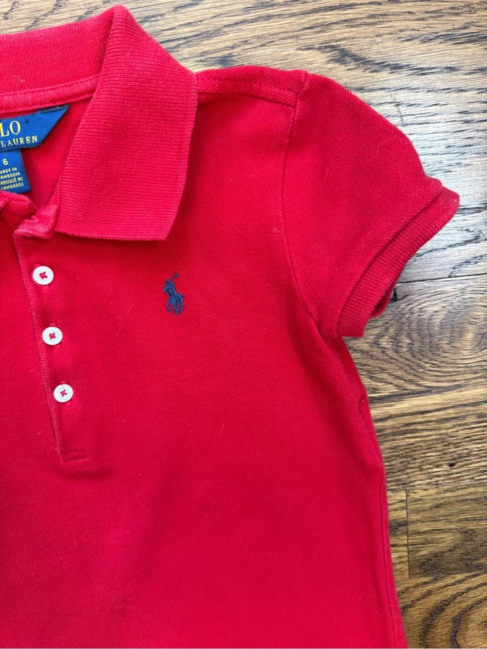 Polo Ralph Lauren Girls Classic Red Polo Dress with Ruffle Eyelet Hem Size 6